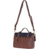 Ashwood Leather & Harris Tweed® Cloth Medium Satchel Bag with Twist Lock Tan/Navy: TW-34-011-TN