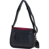 Elegant Ashwood Leather & Harris Tweed® Cloth Crossbody Bag Navy/Pink: TW-27-06-NP