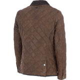 Mens Trapper Diamond Quilted Leather Jacket with Corduroy Brando Collar Brown 27: 162222