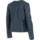 Womens Collarless Leather Jacket Navy/nap: AWL-280