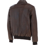 Men's Real Leather Bomber Jacket with Brando Collar Aq Brown: AWM-Pointer