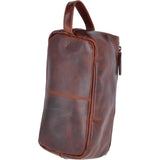 Vintage Leather Luxury Wash Bag With Tubular Mouth Opening Tan : Seb