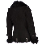 Womens Luxury Side Zip Toscana Suede Sheepskin Pilot Jacket Black: KB-806