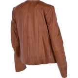 Womens Collarless Leather Jacket Tan/nap: AWL-280
