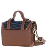 Ashwood Leather & Harris Tweed® Cloth Micro Satchel Bag with Twist Lock Tan/Navy:TW-36-11-TN