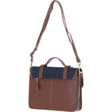 Ashwood Leather & Harris Tweed® Cloth Large Satchel Bag with Twist Lock Tan/Navy: TW-35-11-TN