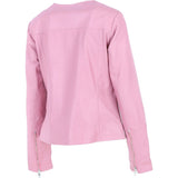 Women's Collarless Leather Fashion Jacket Pink: AWL-284