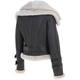 Womens Aviator Shearling Leather Jacket Brown/Cream: KB-451 DC