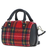 Ashwood Leather & Harris Tweed® Cloth Small Barrel Bag Black/Red: TW-61-14-BR