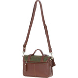 Ashwood Leather & Tweed Small Satchel Bag with Twist Lock Tan/Green Check: TW-33-010-TGNH