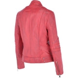 Ladies Leather Biker Jacket Raspberry: N-12