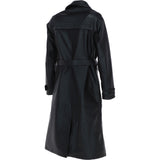 Elegant Longline Women's Leather Trench Coat with Waist Tie Black: awl-trench
