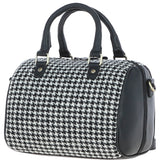 Ashwood Leather & Harris Tweed® Cloth Medium Barrel Bag Black/White: TW-62-12-BW