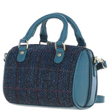 Ashwood Leather & Harris Tweed® Cloth Small Barrel Bag Teal/Navy: TW-61-16-TN