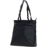 Black Leather Shoulder Bag with Pony Print Pocket: ELA 1128