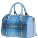 Ashwood Leather & Harris Tweed® Cloth Medium Barrel Bag Blue/Lt-Blue: TW-62-19-bb