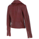 Short Leather Biker Jacket Burgundy: 6617