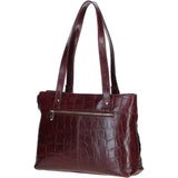 Velutto Eleganza' Zip Mid Section Real Leather Shoulder Bag Bordo/croc: 52234