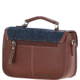 Ashwood Leather & Harris Tweed® Cloth Small Satchel Bag Tan/Navy: TW-67-11-TN
