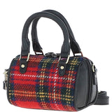 Ashwood Leather & Harris Tweed® Cloth X-Small Barrel Bag Black/Red: TW-60-14-BR