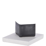 Cow Waxy Leather Classic 3 Card Bill-Fold and Coin Wallet Black : 1552
