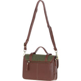 Ashwood Leather & Tweed Medium Satchel Bag with Twist Lock Tan/Green Check: TW-34-010-TGNH