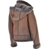 Short Hooded Sheepskin Flying Jacket Tobacco: 10245