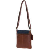Ashwood Leather & Harris Tweed® Cloth Twist Lock Crossbody Bag Tan/Navy: TW-31-011-TN