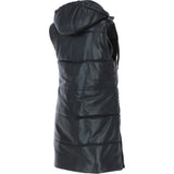 Ashwood Leather Long Gilet with Detachable Hood Black: Gillet Long