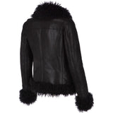 Womens Long Curly Sheepskin Suede Pilot Jacket Black: P-36