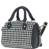 Ashwood Leather & Harris Tweed® Cloth Small Barrel Bag Black/White: TW-61-12-BW