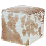 Luxurious Ashwood Leather Cubic Pouffe Beige: M-21758