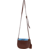 Ashwood Leather & Harris Tweed® Cloth Saddle Crossbody Bag with Twist Lock Tan/LT Blue: TW-30-05-TB