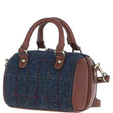 Ashwood Leather & Harris Tweed® Cloth Small Barrel Bag Tan/Navy: TW-61-11-TN