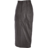 Women's Long 31 Inch Leather Skirt With Open Front Slit  Brown : Sandra Skirt