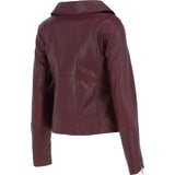 Ladies Veg Tanned Leather Biker Jacket Burgandy: AWL-80