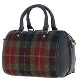 Ashwood Leather & Harris Tweed® Cloth Medium Barrel Bag Black/Green/Red: TW-62-07-BR