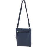 Exquisite Genuine Leather Crossbody Flat Bag with Golden Accents Dark Blue: 64255