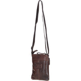 Compact Leather Phone Bag with Adjustable Strap and Brass Hardware Brown: tl-002