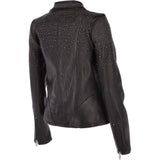 Ladies Vegetable Tanned Leather Studded Biker Jacket Black: ZB 255