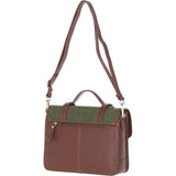 Ashwood Leather & Tweed Large Satchel Bag with Twist Lock Tan/Green Check: TW-35-10-TGNH