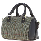 Ashwood Leather & Harris Tweed® Cloth Small Barrel Bag Brown/green: TW-61-09-BG