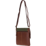 Ashwood Leather & Tweed Twist Lock Crossbody Bag Tan/Green Check: TW-31-010-TGNH