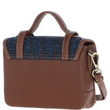 Ashwood Leather & Harris Tweed® Cloth Mini Satchel Bag with Twist Lock Tan/Navy: TW-32-11-TN