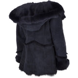Toscana Long Haired Shearling Jacket With Large Hood Ombre Blue: KB 32 HOODED