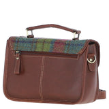 Ashwood Leather & Harris Tweed® Cloth Satchel Bag Tan/Purple: TW-68-13-TP