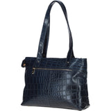 Velutto Eleganza' Zip Mid Section Real Leather Shoulder Bag Navy/croc: 52234