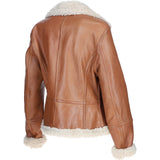 Womens Shearling Biker Jacket Cognac: 2418
