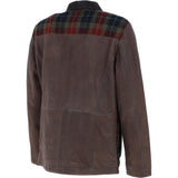 Ashwood Leather x Harris Tweed Men's Buff Lamb Leather Jacket with Corduroy Collar Brown/Red/Green: TW-903-07-BR