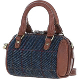 Ashwood Leather & Harris Tweed® Cloth X-Small Barrel Bag Tan/Navy: TW-60-11-TN